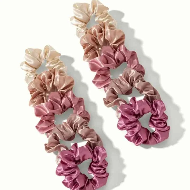 12/10pcs New Satin Fabric Sausage Loop Hair Rings Set Solid Colour Fabric Loop Hair Rope Scrunchies Headwear Ties