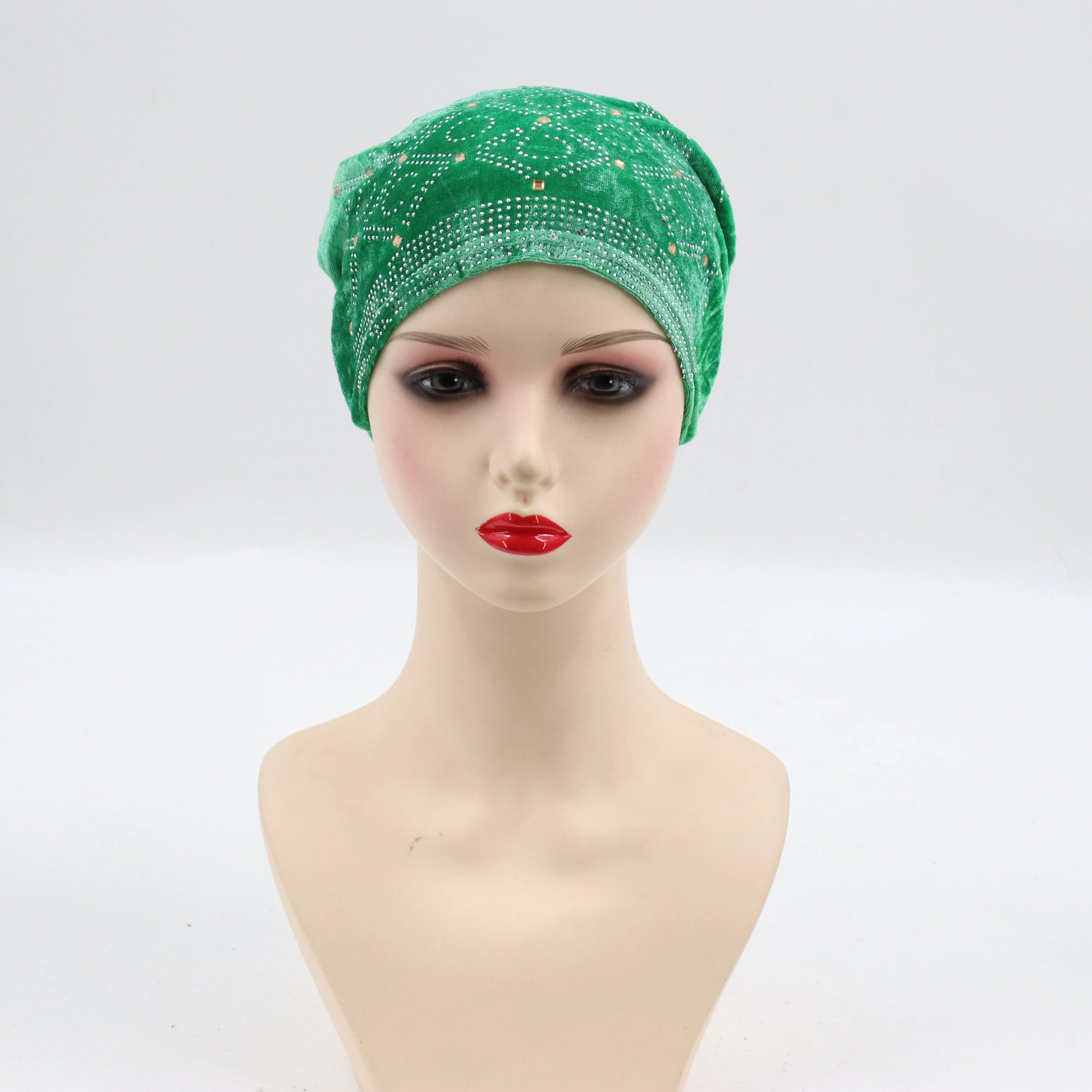Soft Velvet Turban Cap for Women Muslim Headscarf Bonnet Elastic Female Headpiece Stylish Glitter Diamonds African Head Wraps - NamafadStore