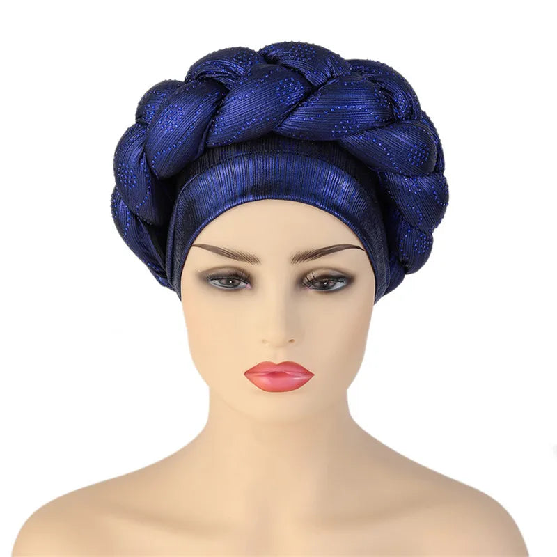 Glitter Diamonds Braids African Autogele Headtie Women Turban Cap Female Head Wraps - NamafadStore