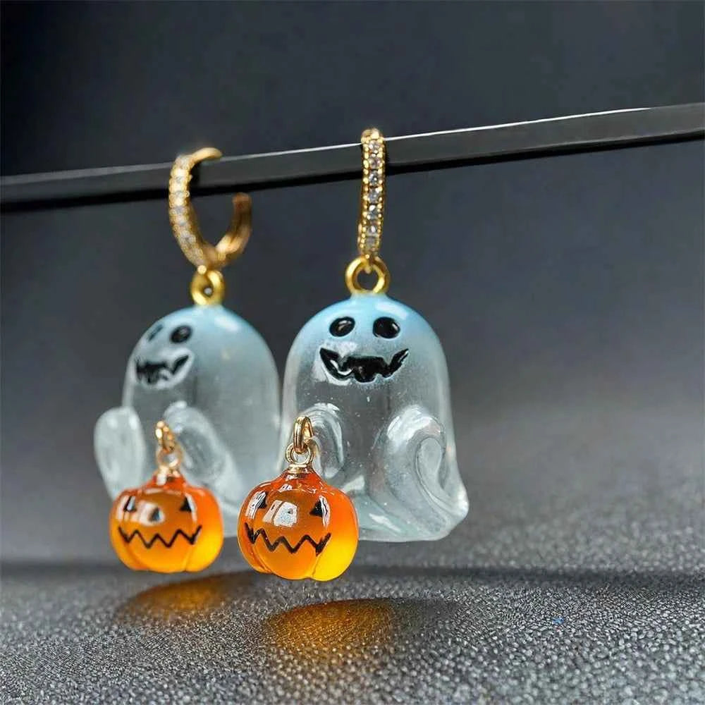 Fashion Halloween Ghost Drop Stud Earrings Women Girl Cute Punk Pumpkin Stainless Steel Jewelry Crystal Hook Dangle Party Gifts