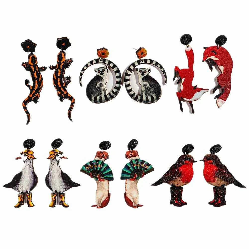 New Church Colorful  Cat Owl Elephant Acrylic Earrings Set for Women 3pair Cute Cartooon Animal Drop Earring Funny Jewelry Gifts