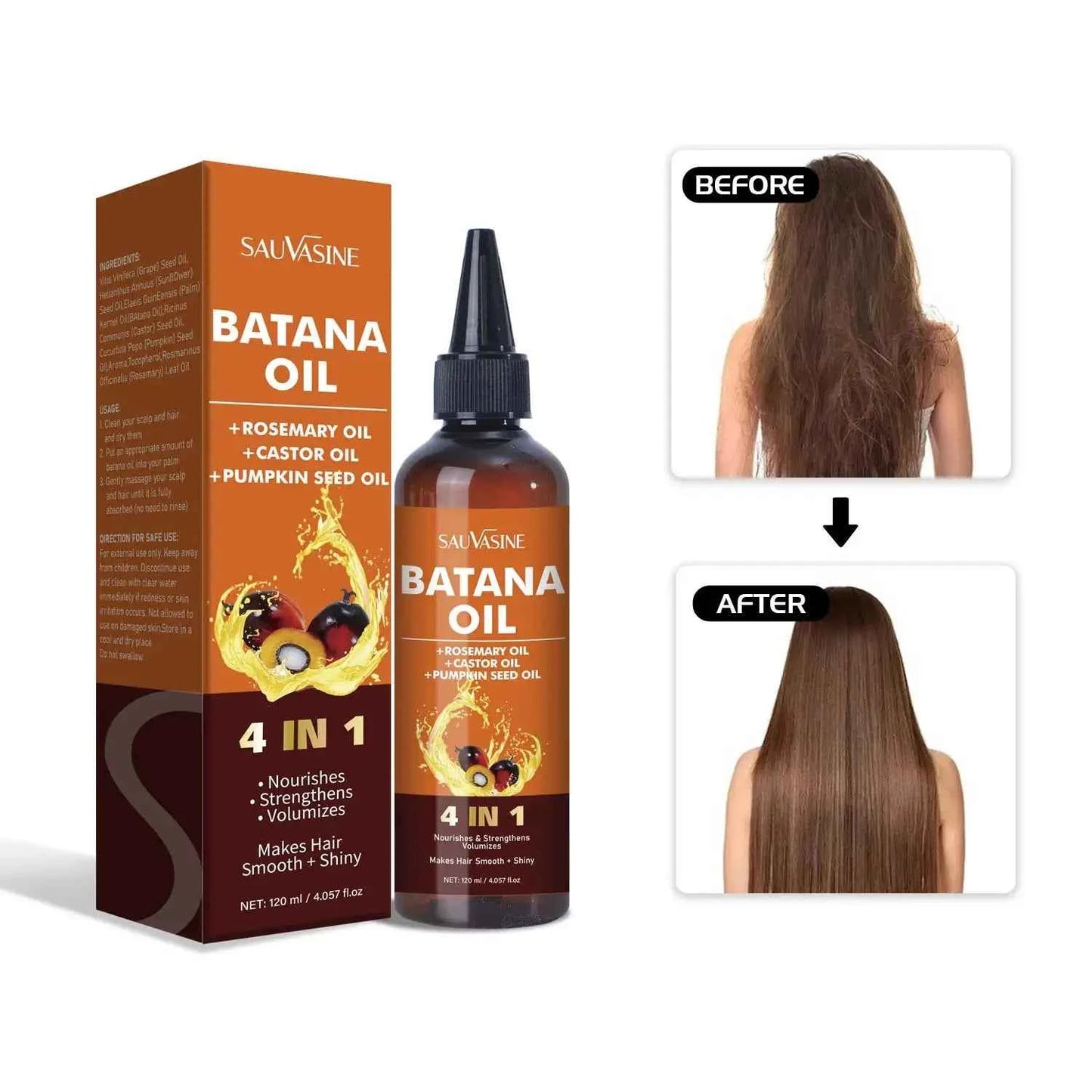4 IN 1 Batana Oil 120ml Strengthening and Volumzing Hair Repairs Damaged Hair Promotes Hair Shiny Batana  Care Oil - NamafadStore