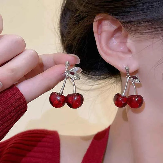 2023 New Fashion Trend Unique Design Elegant Delicate Red Cherry Stud Earrings For Women Jewelry Wedding Party Premium Gifts