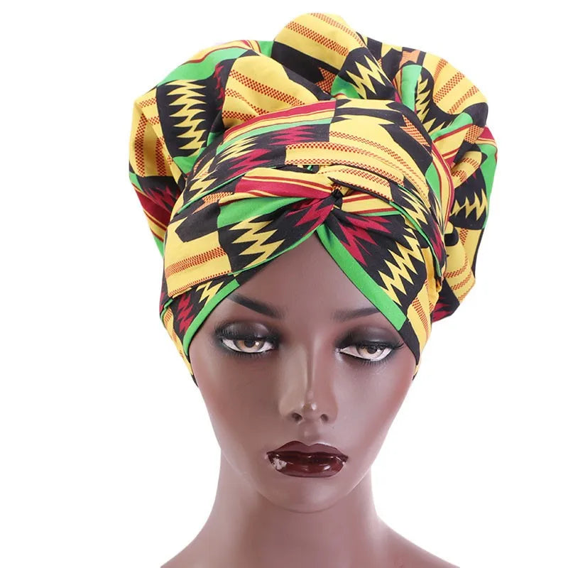 Satin Lining African Pattern Bonnet With Long Ribbon Women's Head Wrap Turban Cap Floral Print Ankara Hair Bonnet Hat - NamafadStore