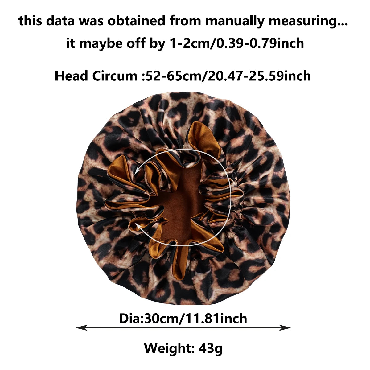 Women's Large Wide Edge Elastic Hat, Casual Silk Bonnet, Smooth Tint, Suitable for Curled, Straight, Leopard Print, Fashion, 1Pc