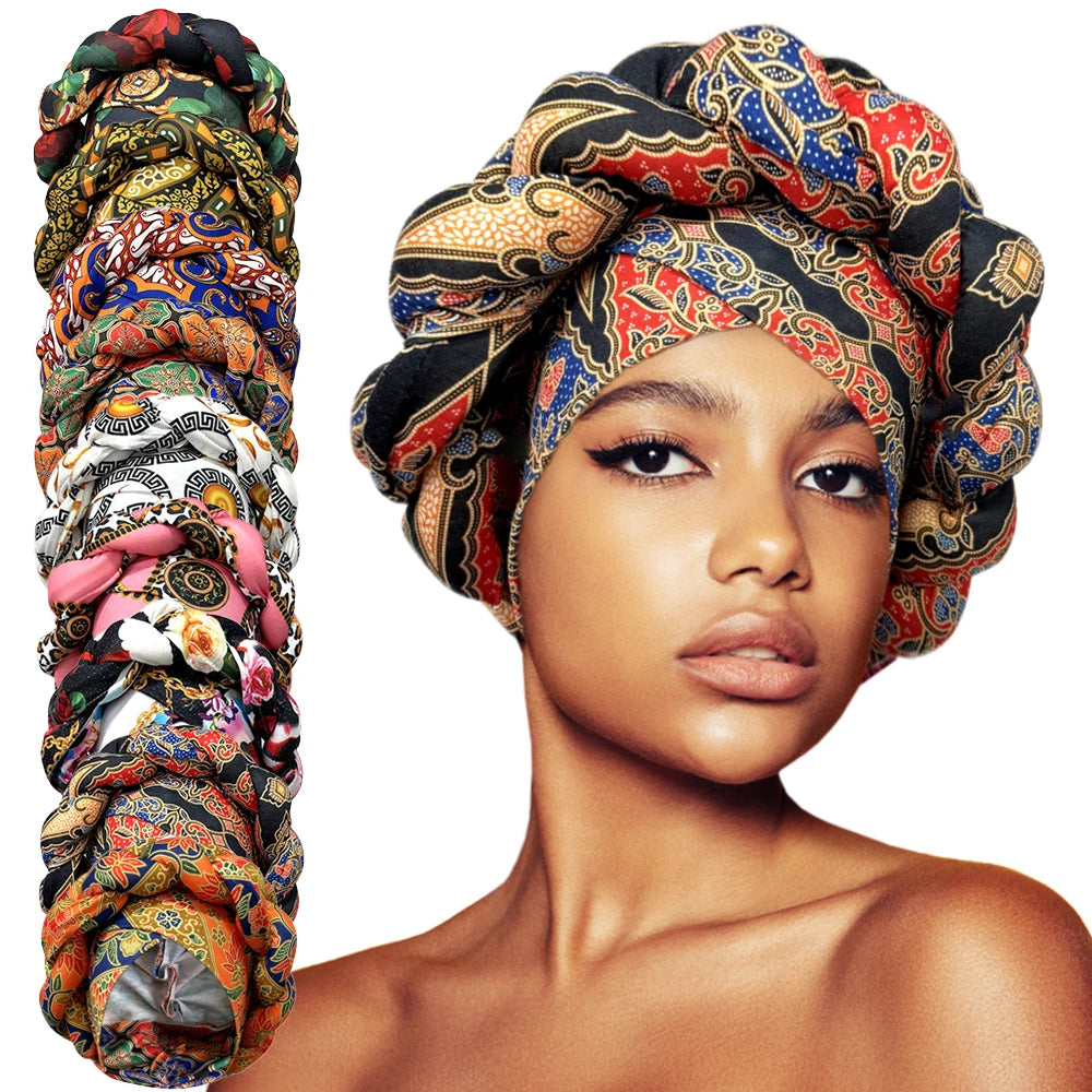 African Headtie Bonnet Hat Turban for Women Muslim Head Wrap Nigerian Scarf Braid Hijab Femme Chemo Caps Cover - NamafadStore