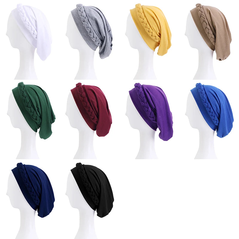 2PCS/LOT New Women's Braid Elastic Turban Muslim Twist Fashion Hat Cancer Hat Chemo Cap Head Wrap Cover Hair Islamic Headwear