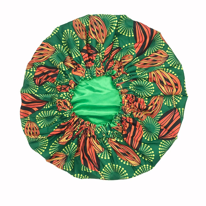 New African Ankara Pattern Satin Linned Bonnet Women Long Ribbon Headwrap Double Layer Headscarf Big Size Adult Hair Cover