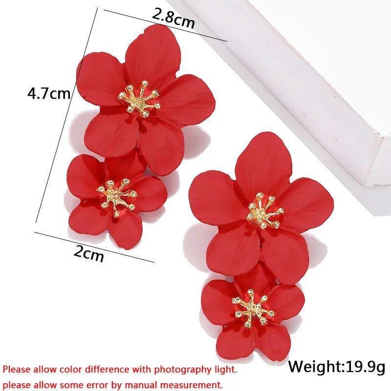 Korean New Double-layers Flower Drop Earrings for Ladies Exaggerated Women Floral Earrings Fashion Jewelry aretes de mujer