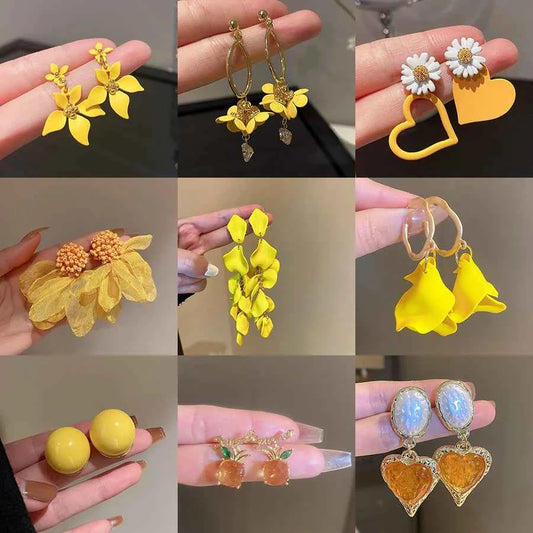 Geometry Yellow Drop Earring for Women 2023 New In Flower Earring Versatile Luxury Designer Jewelry Girls' Night