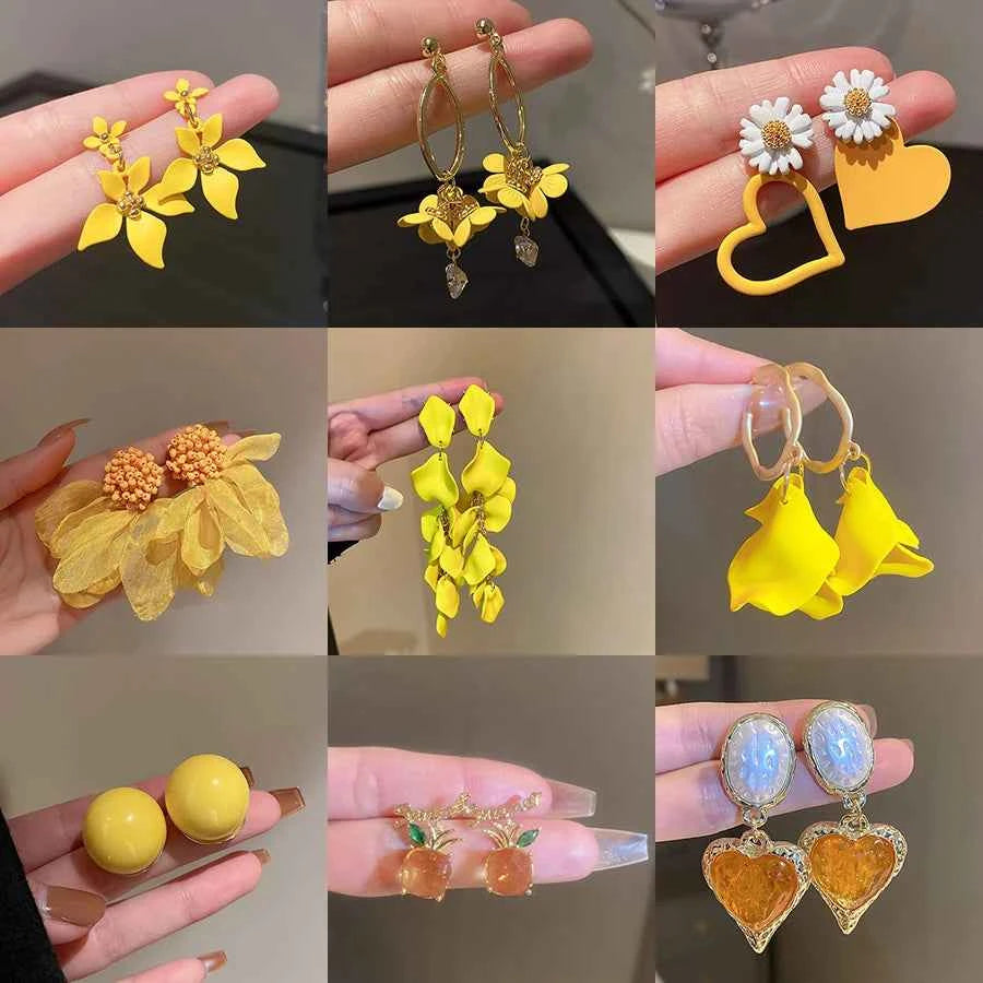 Geometry Yellow Drop Earring for Women 2023 New In Flower Earring Versatile Luxury Designer Jewelry Girls' Night