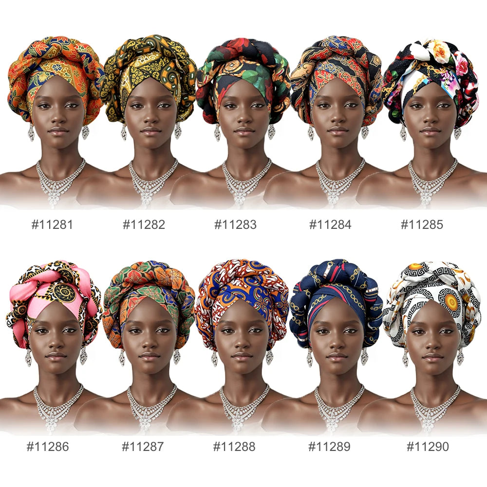 African Headtie Bonnet Hat Turban for Women Muslim Head Wrap Nigerian Scarf Braid Hijab Femme Chemo Caps Cover - NamafadStore