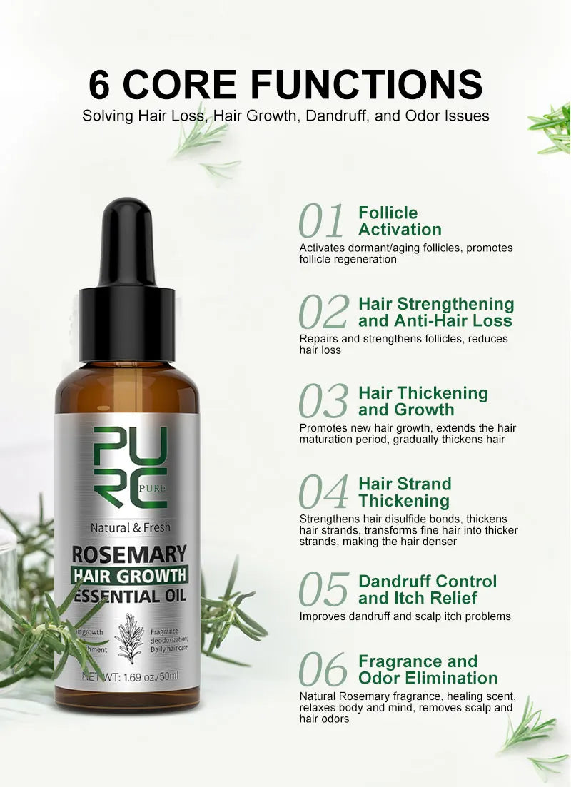 PURC Rosemary Oil Hair Growth Products for Man Women Ginger Anti Hair Loss Fast Regrowth Thicken Oils Scalp Treatment Hair Care - NamafadStore