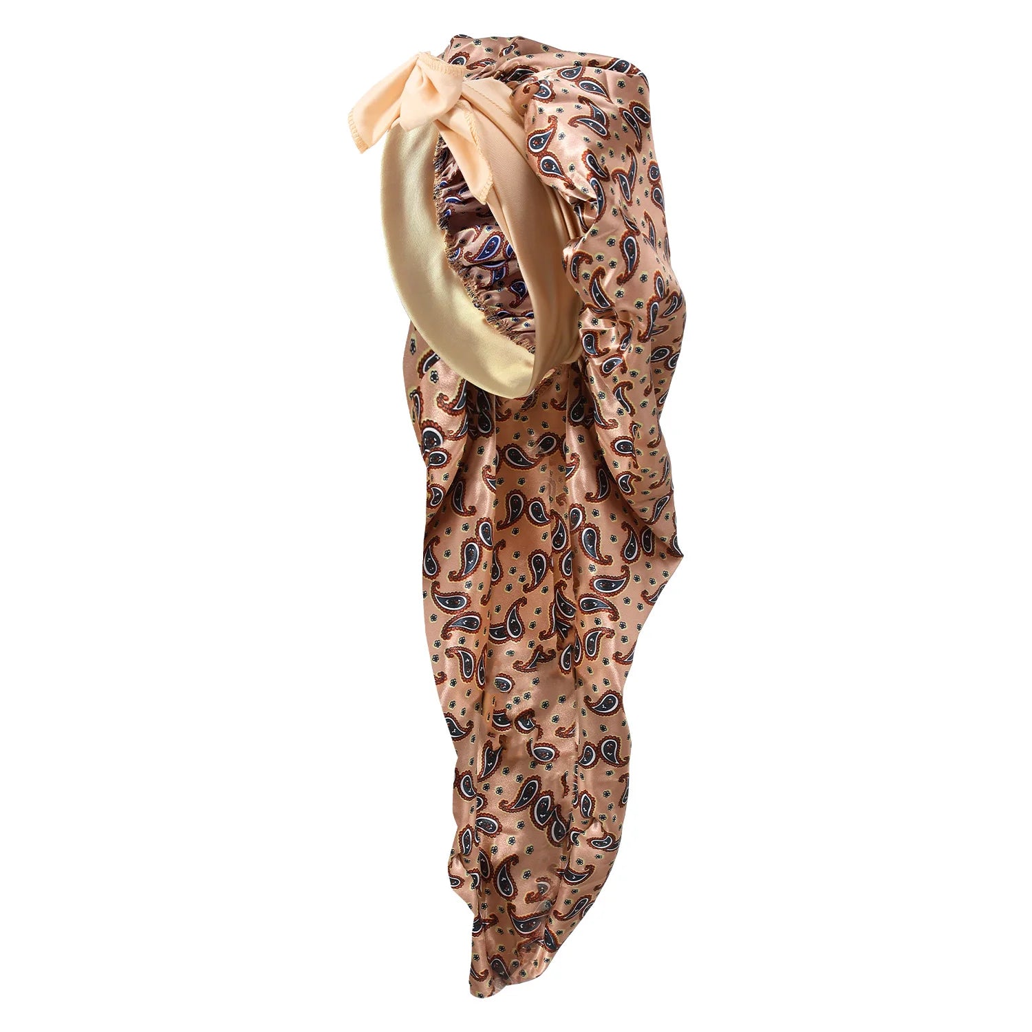 Paisley Print Long Strap Bonnet - Polyester Satin Hair Care Cap with Adjustable Straps for Hair Protection and Care - NamafadStore