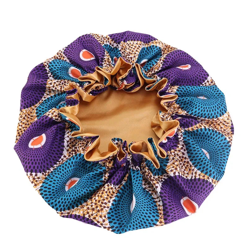 Kids Elastic Sleep Cap African Print Hair Bonnet Turban Satin Lined Cap Night Sleep Hat Children Turban Hair Wrap Styling Tools - NamafadStore