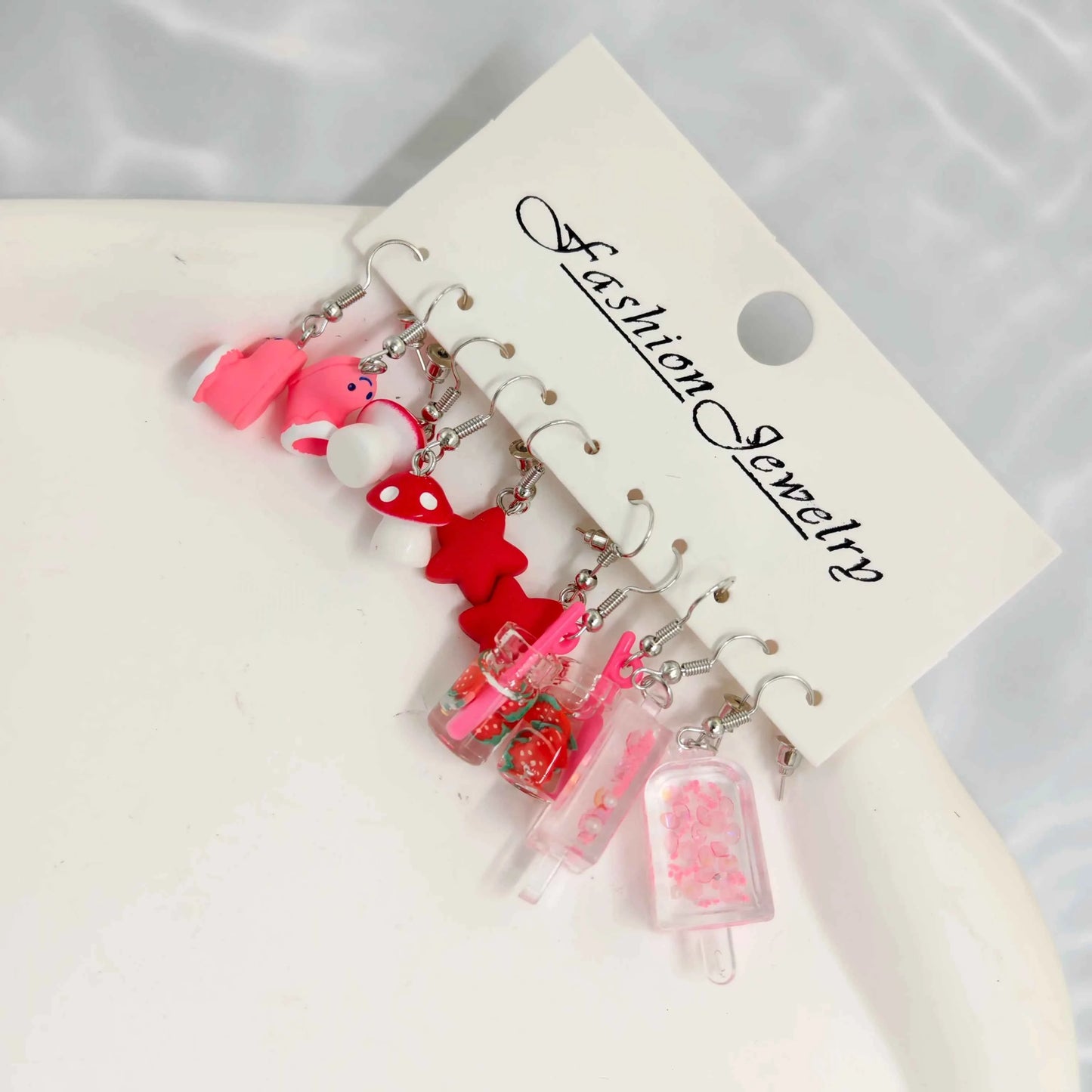 Resin red star mushroom shoe earring set, fun and fashionable, with card earrings and earrings