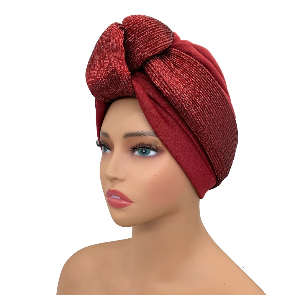Fashion Women's Head Wraps African Lady Turban Hat Knoted Headtie Wedding Party Headwear Nigeria Auto Geles - NamafadStore