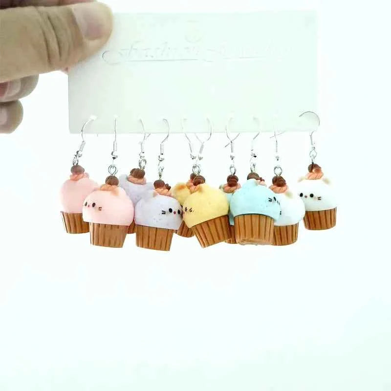 5 Pair Set Small Fresh Colored Resin Pendant Earrings Art Sweet and Cute Fruit Animal Milk Tea Earrings Female