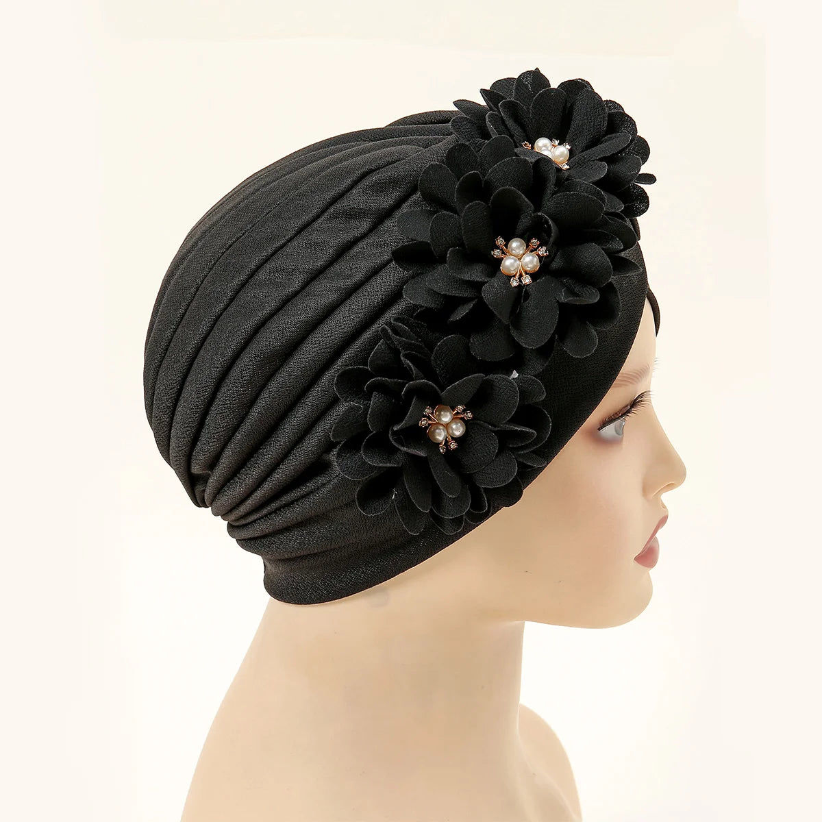 Islamic Underscarf Hijabs Hats Women Flower Headband Ladies Muslim Turban Hat Floral Head Wrap Wedding Beading Party Hijabs - NamafadStore