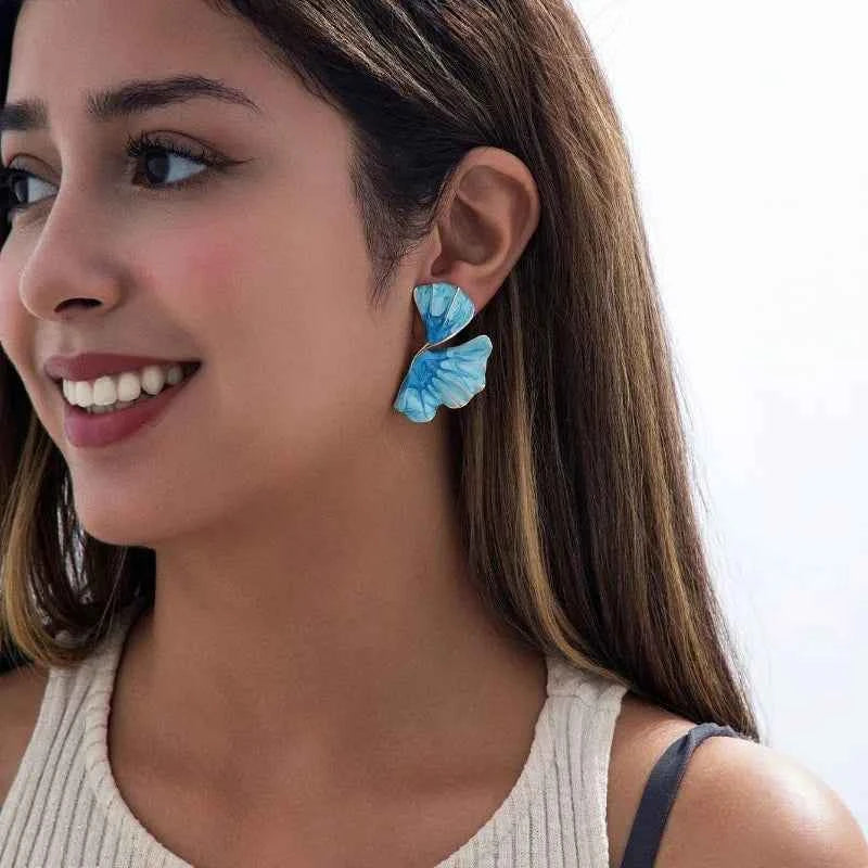 Blue Wavy Oil-Dripping Flower Stud Earring Women Girls Gifts Fashion Jewelry Accessories Hot Sale Party Gift 2025 New Style