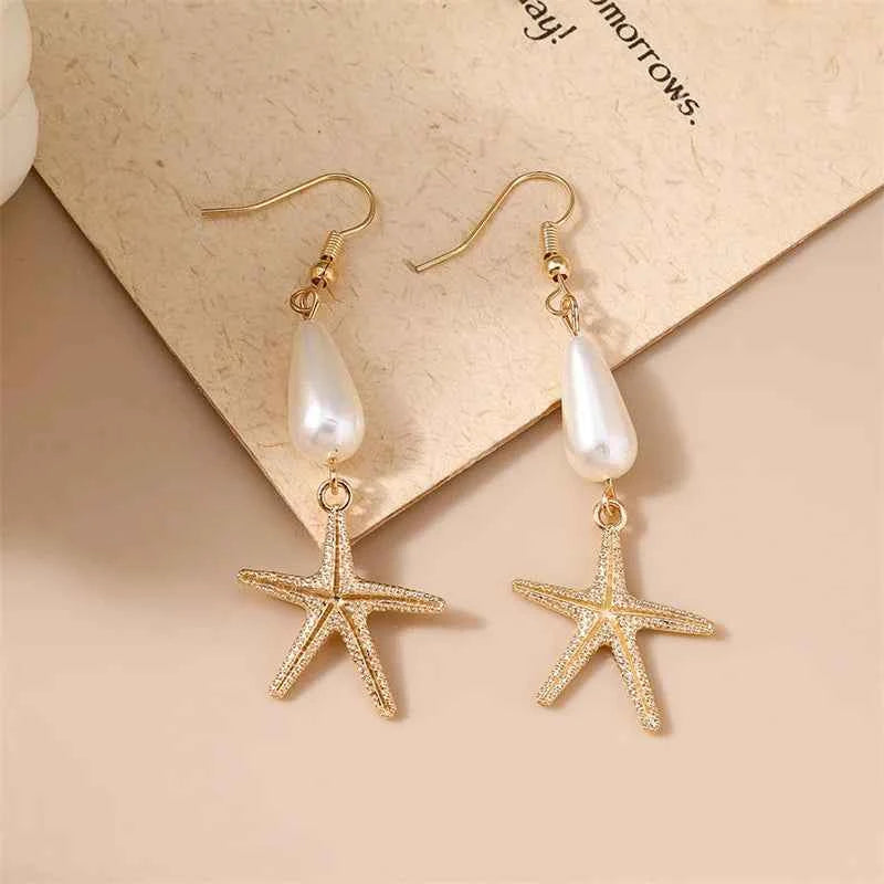 Cute Conch Starfish Shell Drop Earrings for Women Marine Organism Dangle Earrings Girls Students Party Holiday Jewelry Gifts
