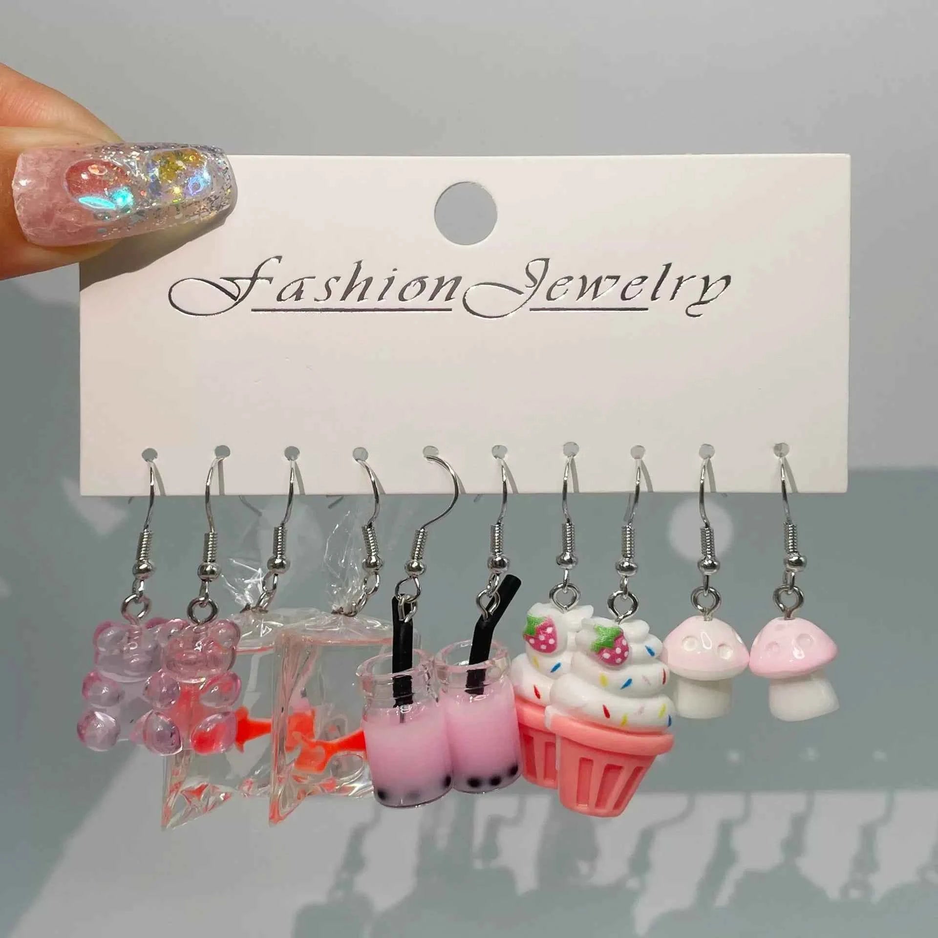 Fashion Sweet Fruit Drink Earrings Set for Women Cute Cartoon Food Ice Cream Donut Funny Resin Earrings Party Jewelry Gift New