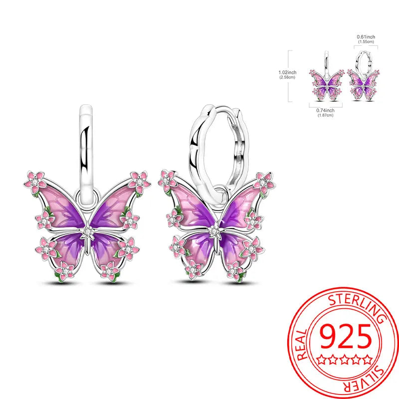 Pink Series 925 Sterling Silver Romantic Flower Butterfly Unicorn Tulip Geometry Earrings Boutique Fine Jewelry Gifts for Women