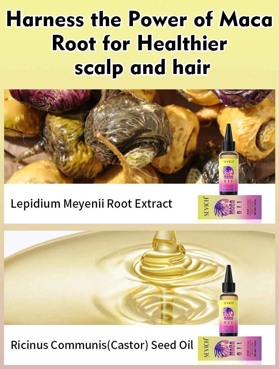 Maca Hair Growth Oil Set For Peru Maca Powder Hair Growth Butter Maca Root Hair Oil Castor Oil Anti-Hair Loss Sevich Hair Care