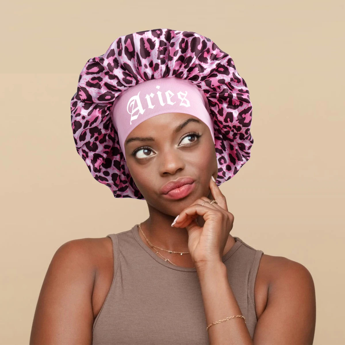 1PConstellation printing satin wide band sleep bonnet ,soft sleeping bonnet with wrap band,make up washing face daily use bonnet - NamafadStore