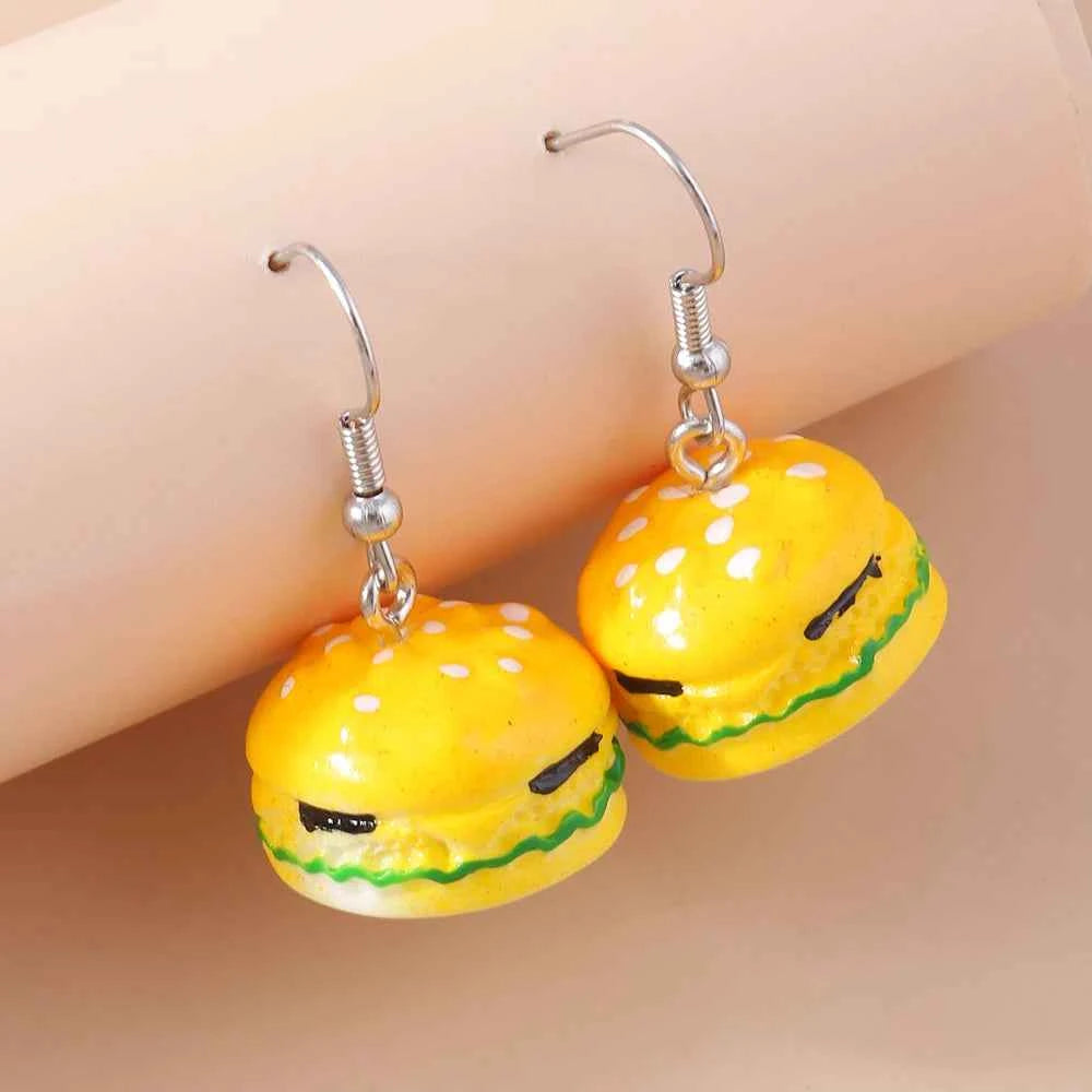 Cute Resin 3D Simulation Food Earrings for Women French Fries Cookies Ice Cream Hamburg Pizza Chocolate Girl Kids Gift