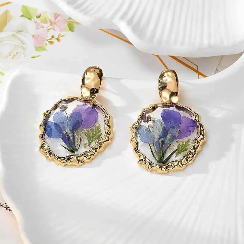 Colorful Natural Flower Earring Transparent Epoxy Resin Pressed Flower Earring Creative Natural Plant Earrings Jewelry Wholesale