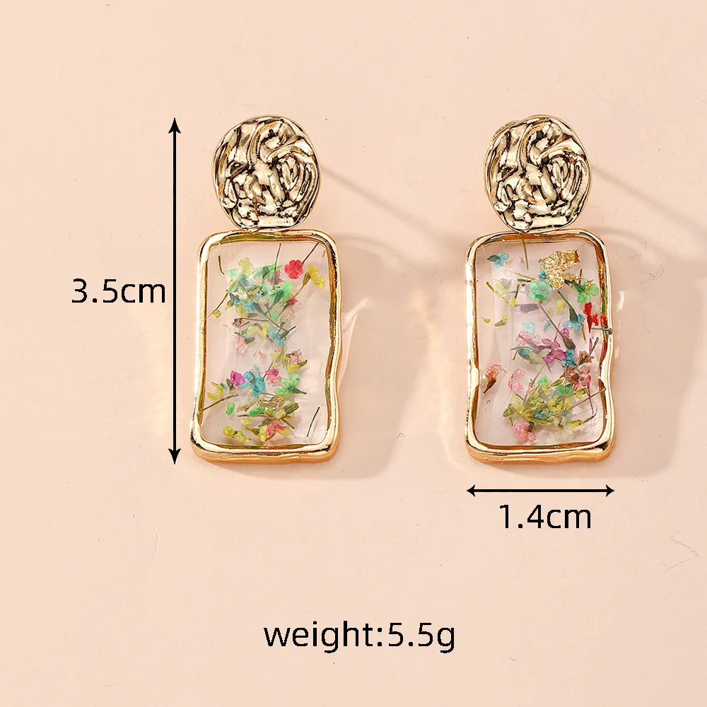 Colorful Natural Flower Earring Transparent Epoxy Resin Pressed Flower Earring Creative Natural Plant Earrings Jewelry Wholesale