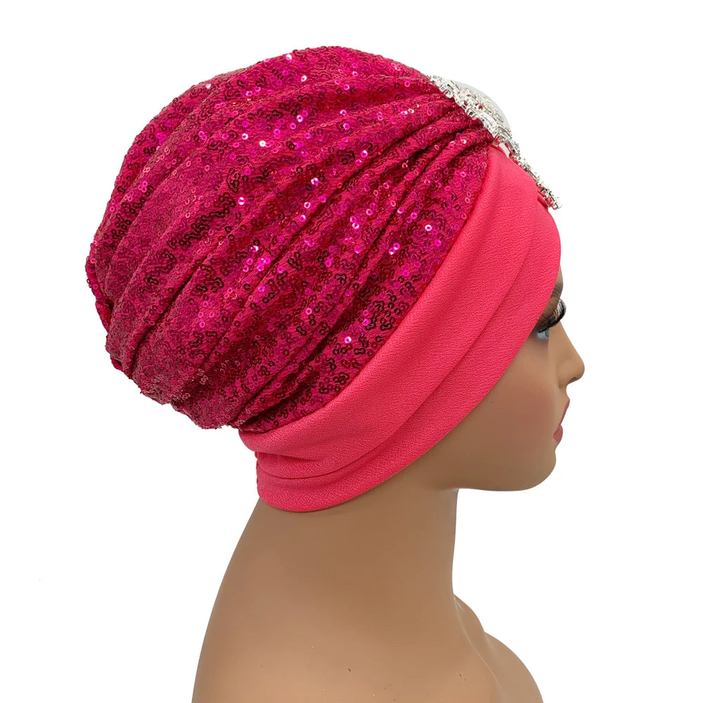 Luxury Rhinestones Turban Cap for Women Soft Comfortable Head Wraps Muslim Headscarf Bonnet  Turbante Mujer - NamafadStore