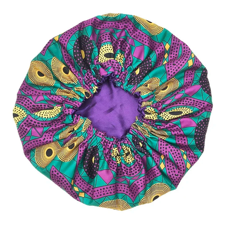 New African Ankara Pattern Satin Linned Bonnet Women Long Ribbon Headwrap Double Layer Headscarf Big Size Adult Hair Cover