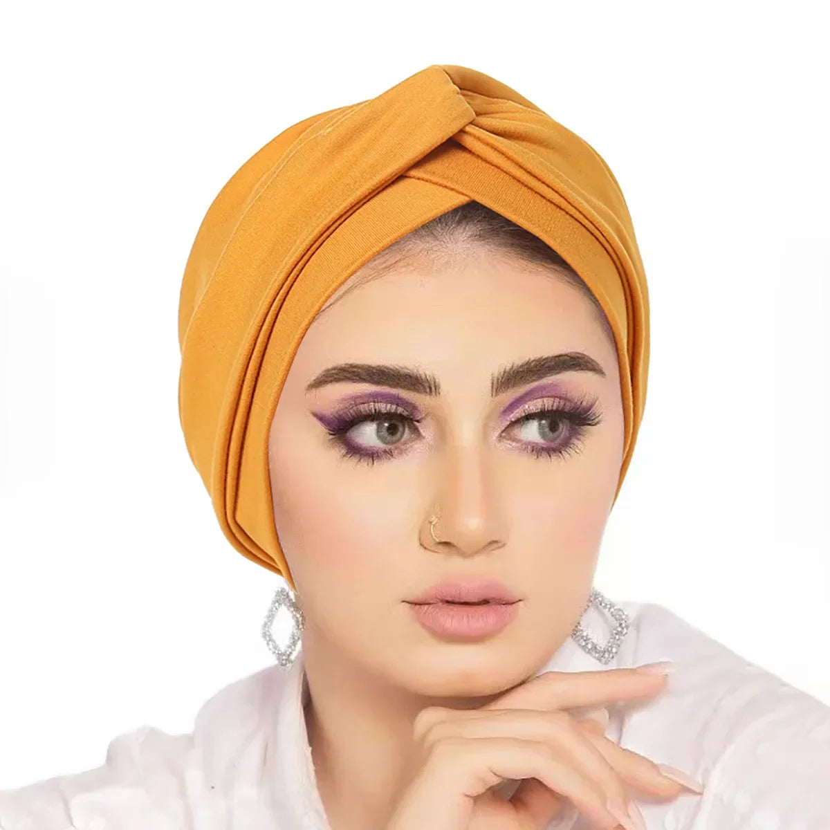 Trendy Crinkle Women's Hijab Solid Color Muslim Ladies Turban Bonnet Flower Decor Ramadan Head Wrap Head Scarf Indian Hat Mujer - NamafadStore