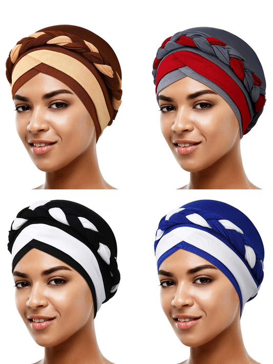 Colorblock Twisted Hijab Turban Hat for Women African Head Scarf Beanie Cancer Chemo Headwear Cap Head Wraps Women - NamafadStore