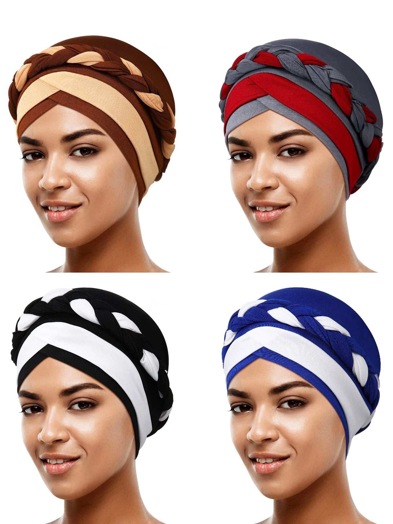 Colorblock Twisted Hijab Turban Hat for Women African Head Scarf Beanie Cancer Chemo Headwear Cap Head Wraps Women - NamafadStore