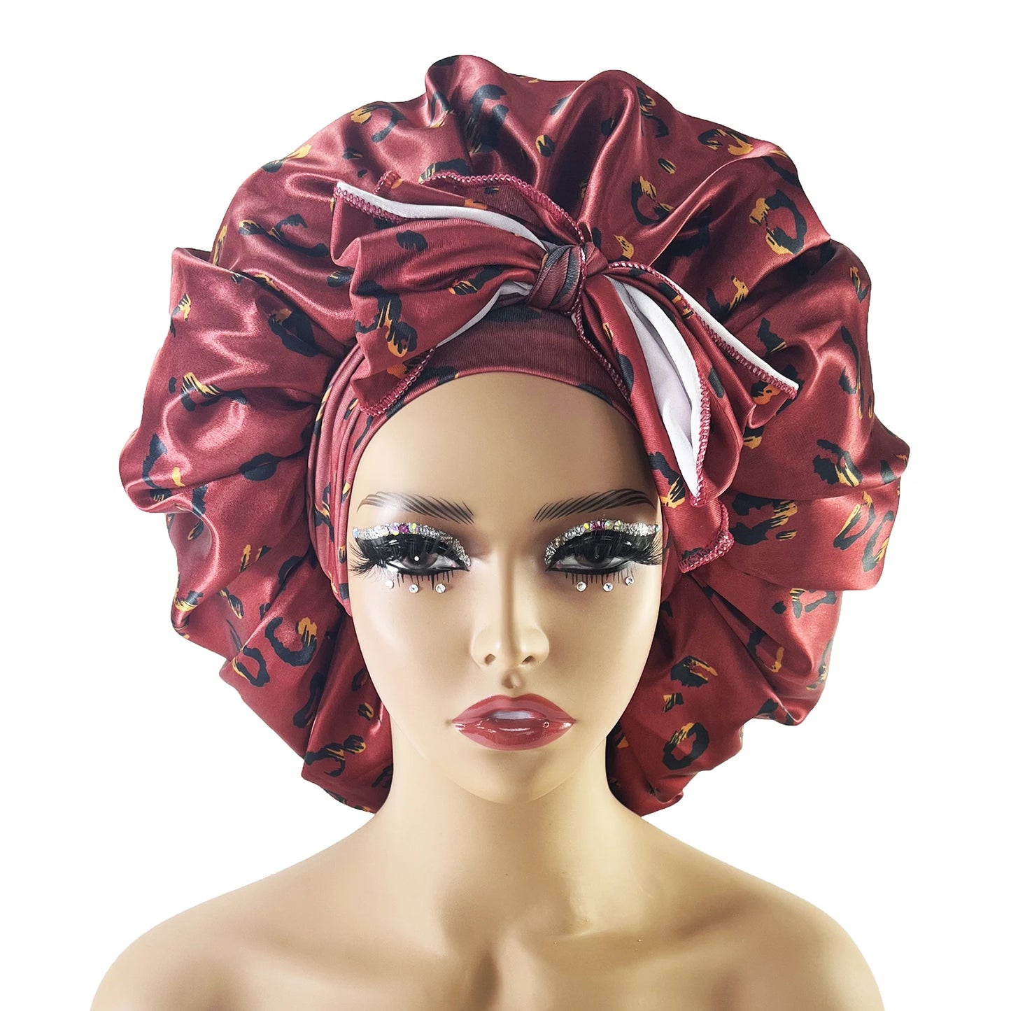 New Large Satin Bonnet Silk Night Sleeping Cap With Head Tie Band Bonnet Edge Wrap For Women Curly Braid Hair - NamafadStore