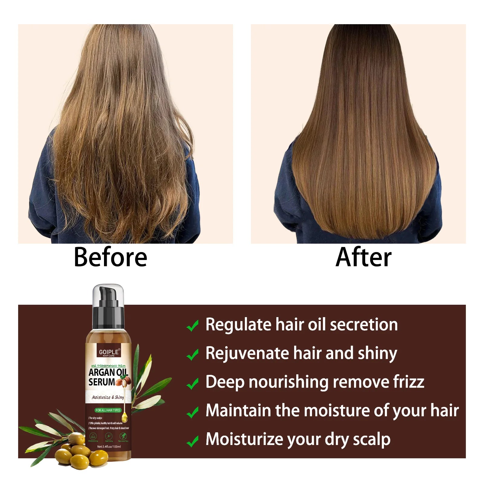 100ml Natural Argan Oil Hair Serum Repair Strengthening Moisturize Shiny Hair Healthy Scalps Treatment Care Conditioner - NamafadStore
