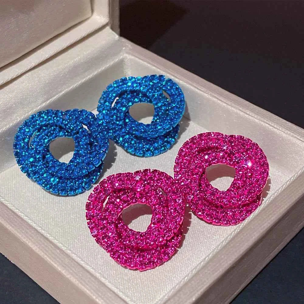 Luxury Shiny Colorful Rhinestones Stud Earrings for Women Bling Crystal Circle Flower Earrings Female Wedding Party Jewelry Gift