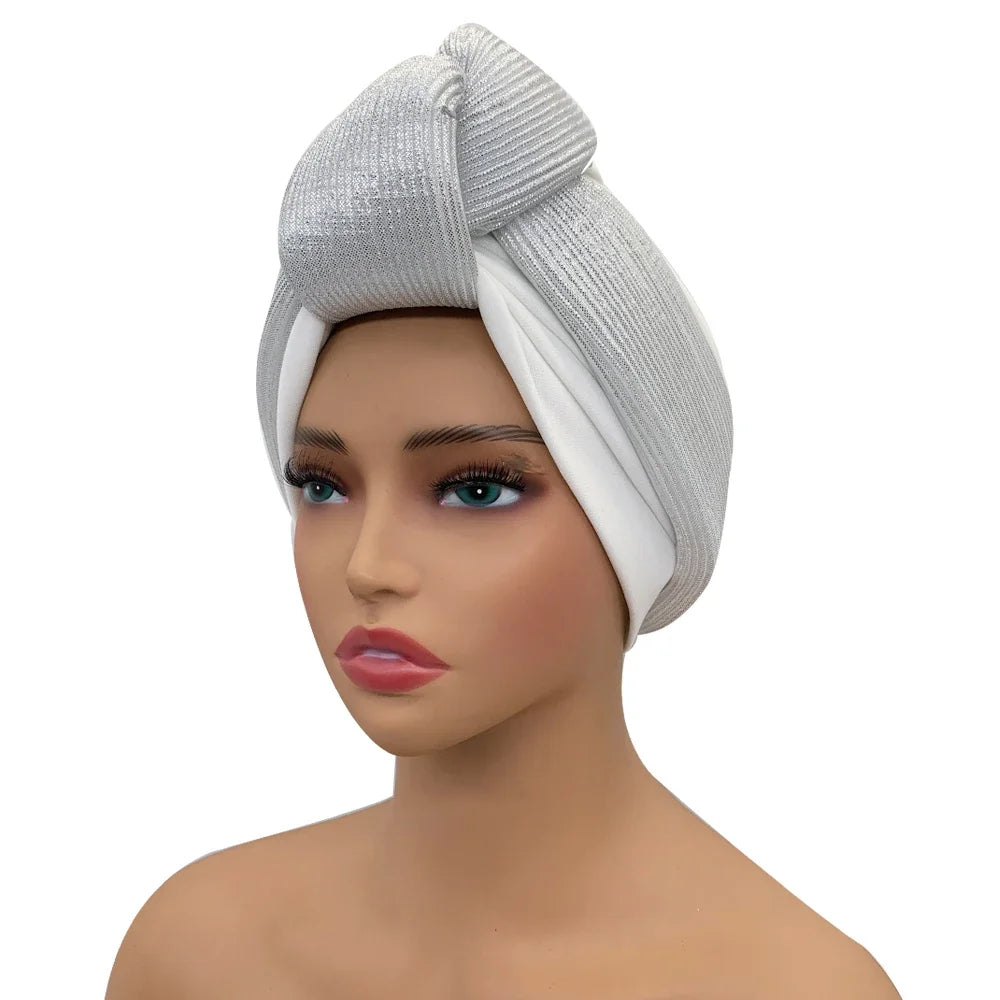 Glitter Knoted Head Wraps African Auto Gele Nigeria Wedding Headtie Party Headwear Muslim Hat Fashion Women's Turban Cap - NamafadStore