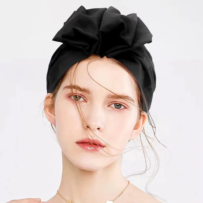 French Style Turban Hat Elegant Ladies Plain Bandana Hair Cover Cap Female Fashion Vintage Muslim Turbans Streetwear Headwrap - NamafadStore