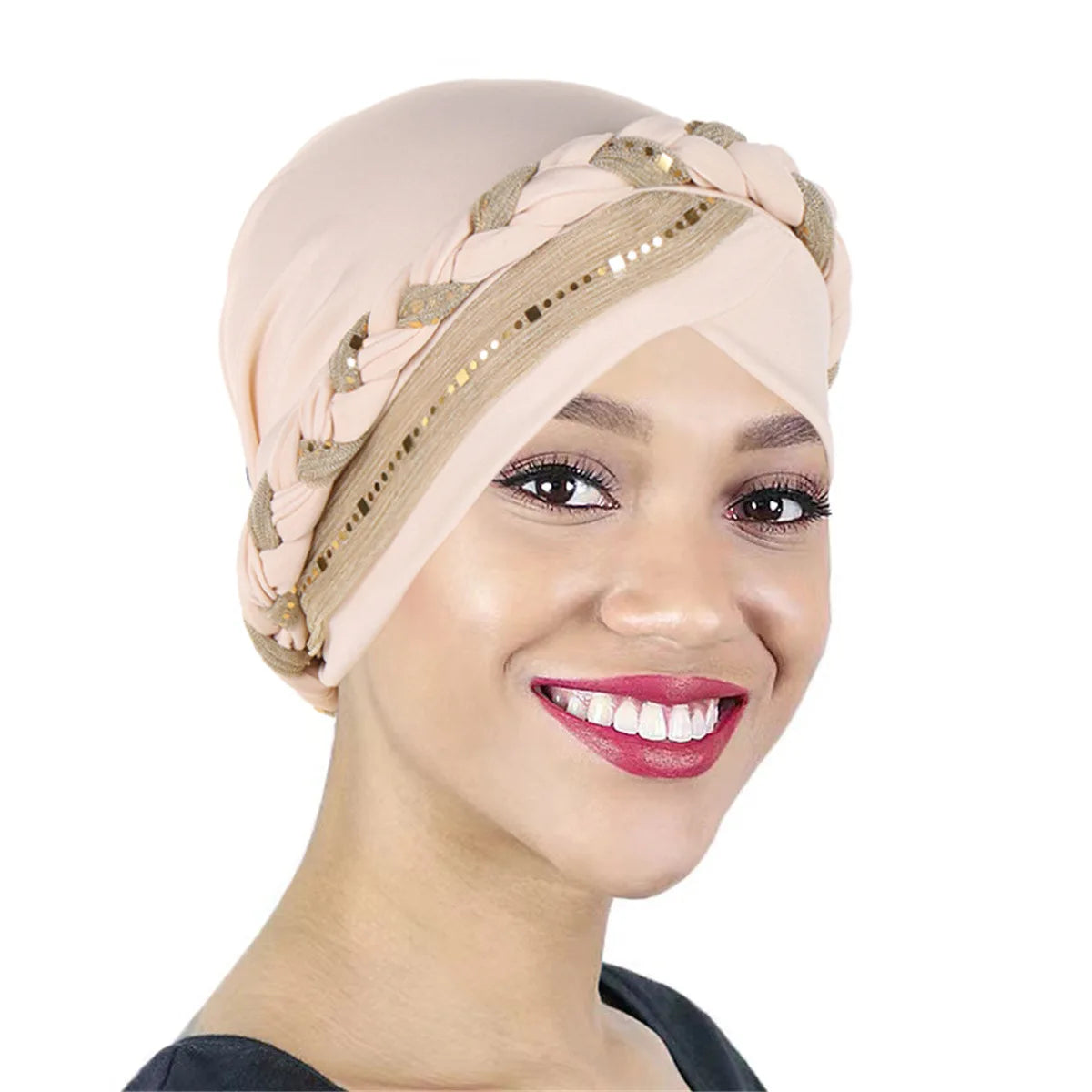 Color Blocked Bright Silk Braid Women Hijabs Turban Hat Solid Color Head Wraps Pre-tied Elastic Head Scarf Beanies Chemo Cap - NamafadStore