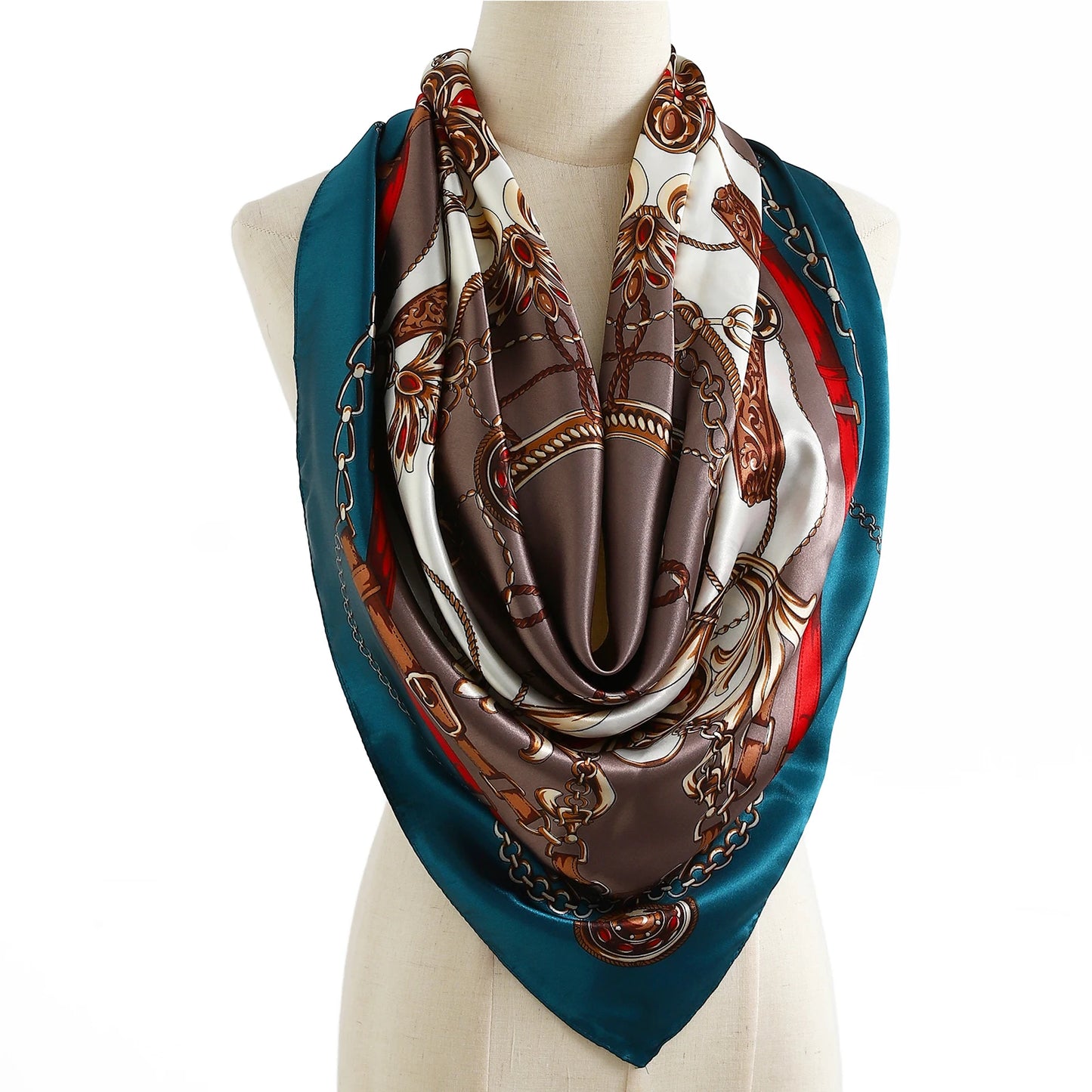 1 piece 35.4 inches Women Shawls Fashion print Summer Kerchief Luxury Brand 90X90CM Bandanna New Foulard Satin Square Headcloth - NamafadStore