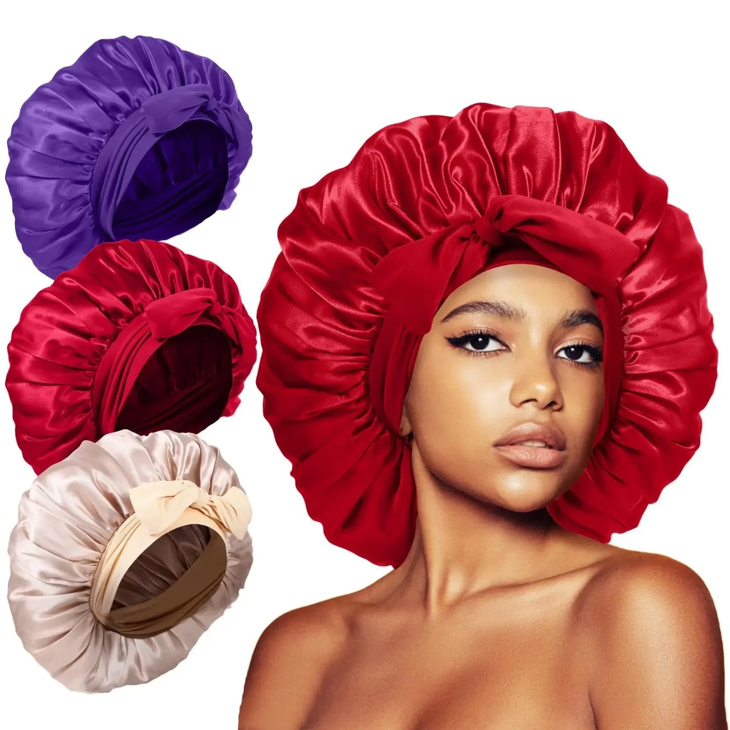 Adjustable Satin Silk Bonnet with Tie Band for Women, Night Shower Hats, Sleeping Hair Hat Satin Hat for Sleeping - NamafadStore