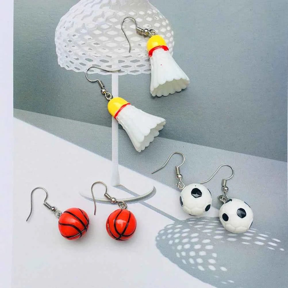 3 Pairs themed Resin Earrings Basketball Football Pendant Cute Ear naments for Sports Earring Girls Safe Durable