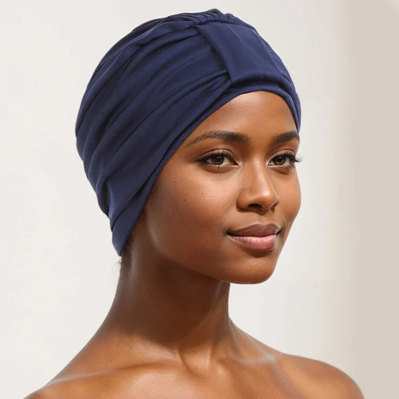 Elastic Top Knotted Women's Turban Cap Muslim Headscarf Hat Female Head Wraps Lady Hair Loss Chemo Cap Daily Bandana Beanie