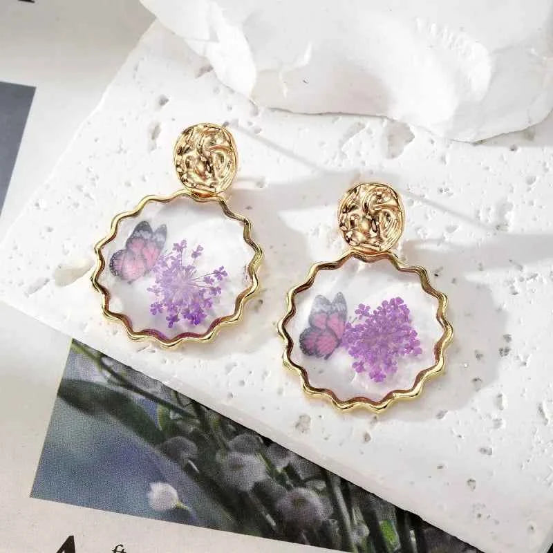Colorful Natural Flower Earring Transparent Epoxy Resin Pressed Flower Earring Creative Natural Plant Earrings Jewelry Wholesale