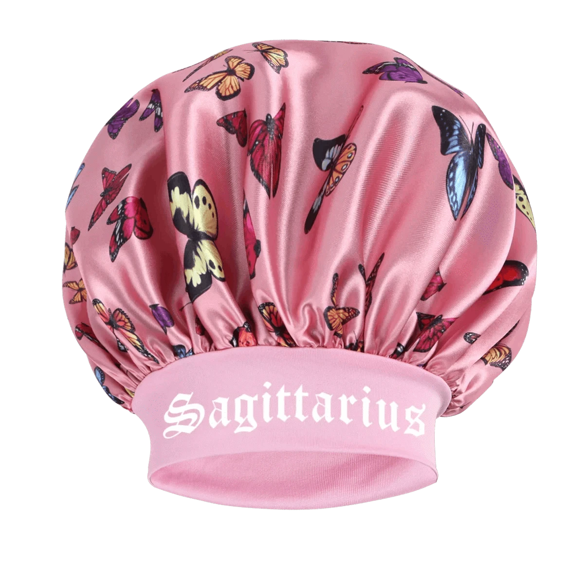 1PC Pink Butterfly Satin Sleep Bonnet & Headband Set - Adjustable Hair Protector for Daily, Makeup & Skincare Constellation