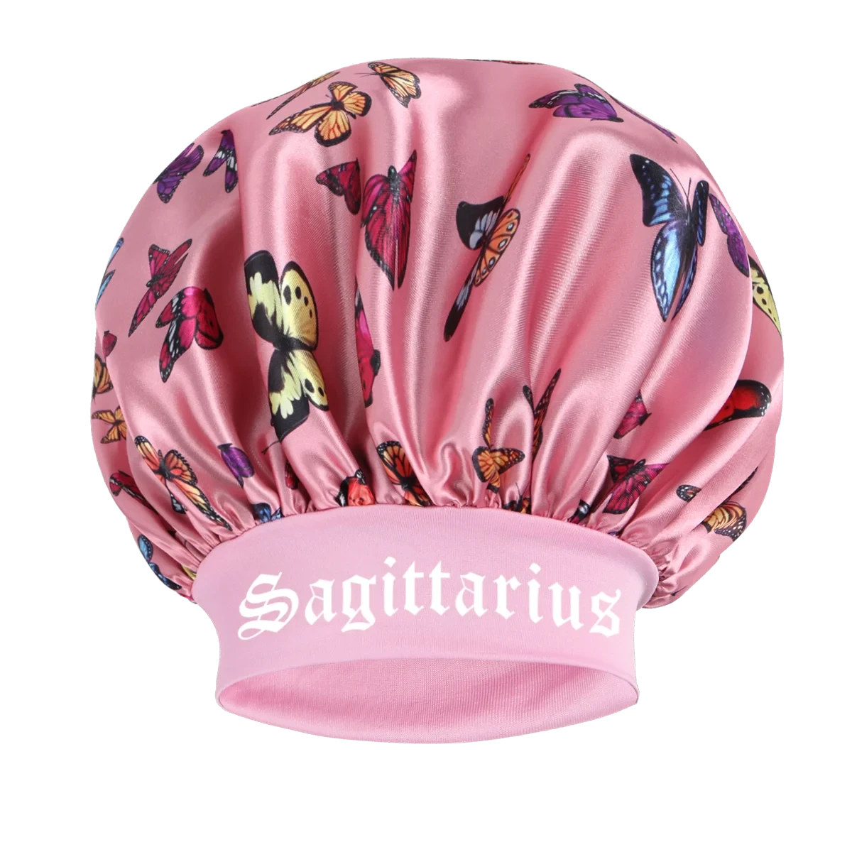 1PC Pink Butterfly Satin Sleep Bonnet & Headband Set - Adjustable Hair Protector for Daily, Makeup & Skincare Constellation